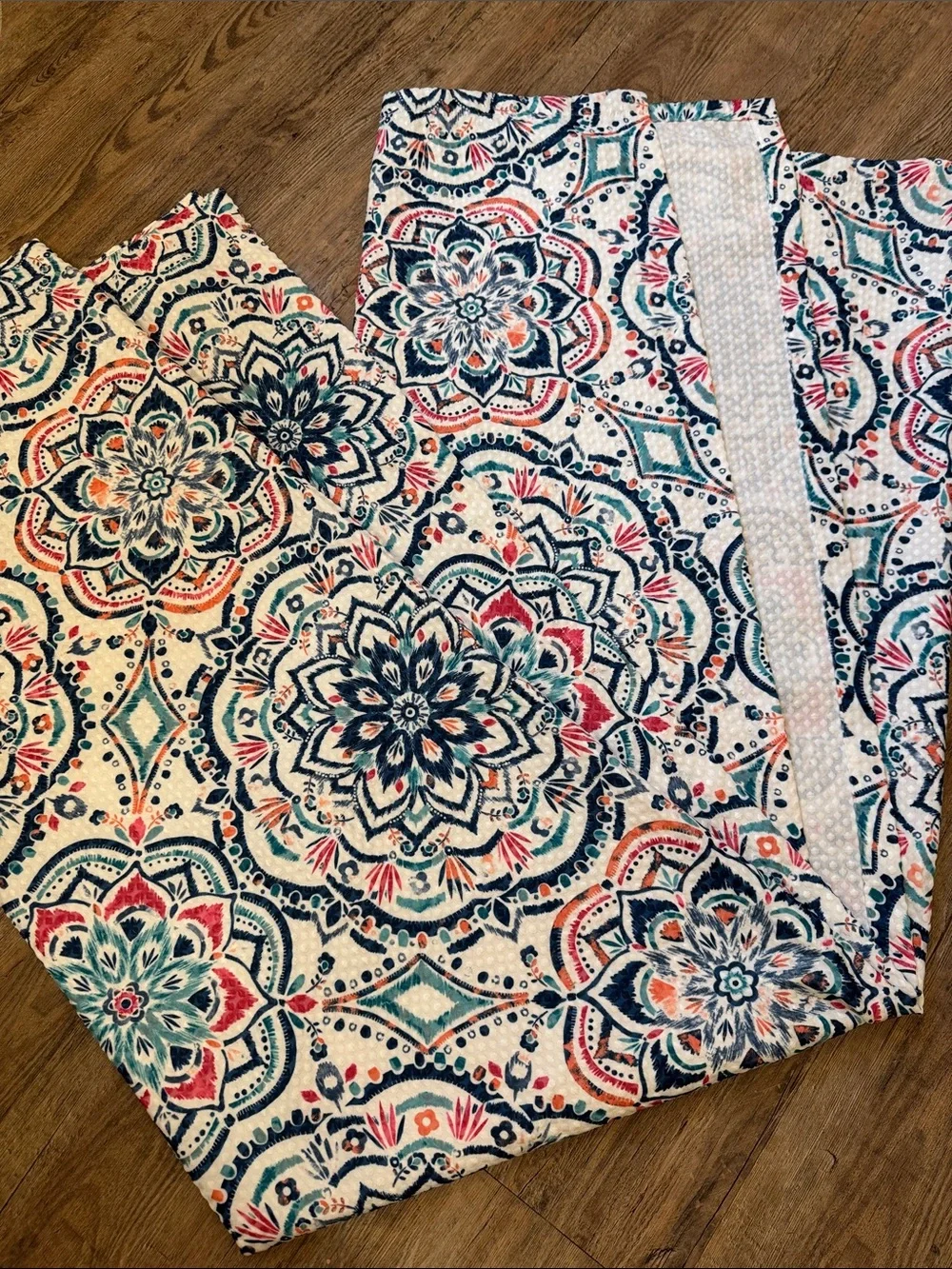 Floral Medallion Shower Curtain in Navy, Teal & Coral -